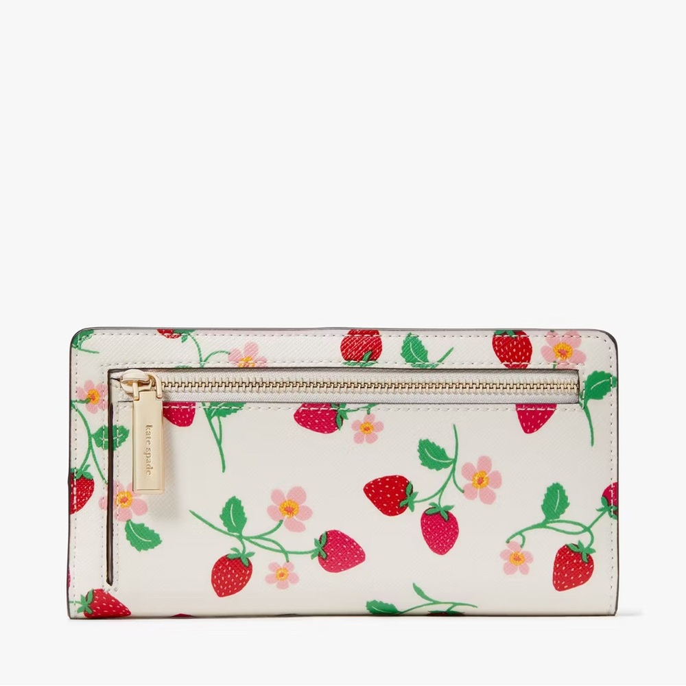 NWT💃Kate Spade Madison Strawberry Vine Large Slim Bifold Wallet - Picture 6 of 7